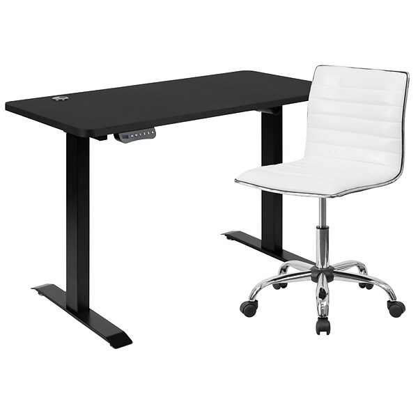 Flash Furniture Electric 27H - 44H Adjustable Standing Desk with Armless White Task Office Chair, Black (BLN2046512BBKWH)