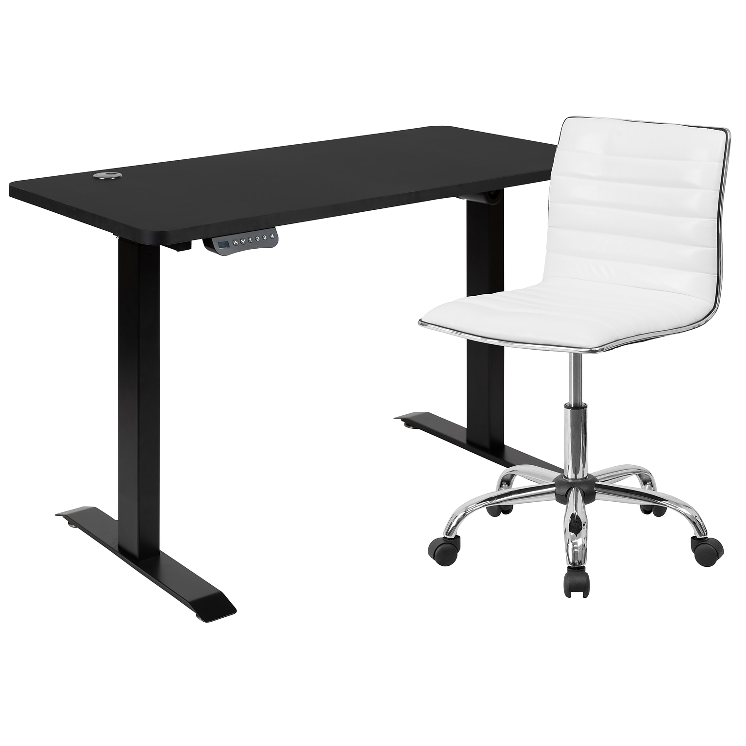 Flash Furniture Park 48W Rectangular Adjustable Standing Electric Desk with Office Chair, Black/White (BLN2046512BBKWH)