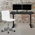 Flash Furniture Park 48W Rectangular Adjustable Standing Electric Desk with Office Chair, Black/Whi
