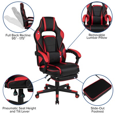 Flash Furniture X40 Ergonomic LeatherSoft Swivel Gaming Massaging Chair, Red (CH00288RED)