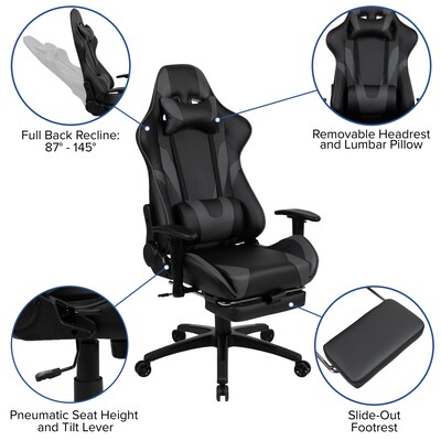 Flash Furniture X30 Ergonomic LeatherSoft Swivel Gaming Chair, Gray (CH187230GY)