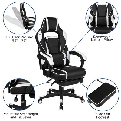 Flash Furniture X40 Ergonomic LeatherSoft Swivel Gaming Massaging Chair, White (CH00288WH)