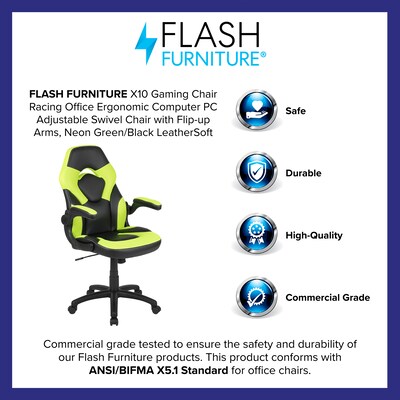 Flash Furniture X10 Ergonomic LeatherSoft Swivel Gaming Chair, Neon Green/Black (CH00095GN)