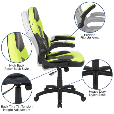 Flash Furniture X10 LeatherSoft Ergonomic Swivel Gaming Chair, Neon Green/Black (CH00095GN)