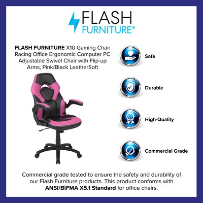 Flash Furniture X10 LeatherSoft Ergonomic Swivel Gaming Chair, Pink/Black (CH00095PK)
