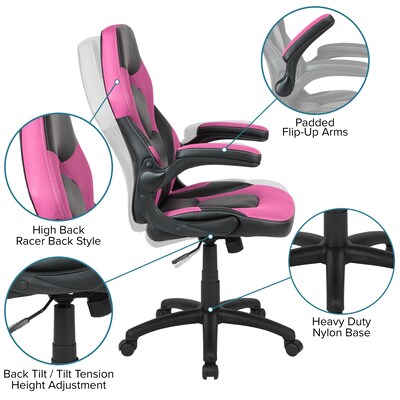 Flash Furniture X10 LeatherSoft Ergonomic Swivel Gaming Chair, Pink/Black (CH00095PK)