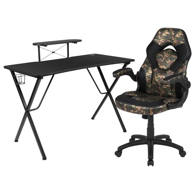 Flash Furniture 52W Gaming Desk and Camouflage/Black Racing Chair Set, Black (BLNX10RSG1031CM)