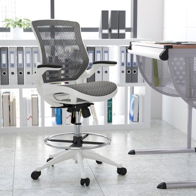 Flash Furniture Mesh Mid-Back Drafting Stool with Lumbar Support, Gray/White (BLLB8801XDGRWH)