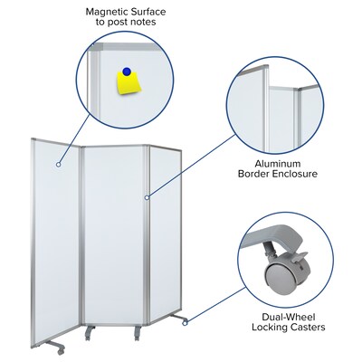 Flash Furniture Mobile Magnetic Whiteboard Partition with Lockable Casters, 72"H x 24"W (BRPTT0013M60183)