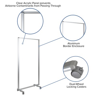 Flash Furniture Mobile Partition with Lockable Casters, 72"H x 36"W, Clear Acrylic (BRPTT021AC90183)