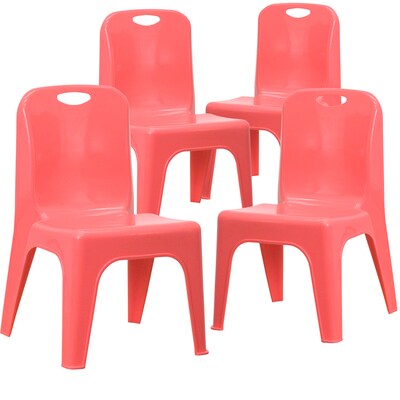 Flash Furniture Plastic School Chair with Carrying Handle and 11 Seat Height, Red, 4-Pieces (4YUYCX4011RED)