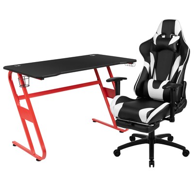 Flash Furniture 52W Gaming Desk and Black Footrest Reclining Gaming Chair Set, Black (BLNX30RSG1030BK)