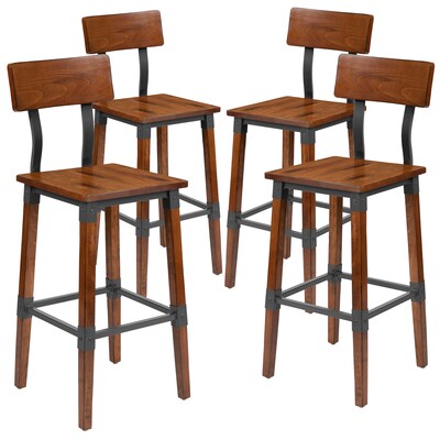 Flash Furniture Jackson Industrial Wood Rectangular Back Dining Barstool, Rustic Antique Walnut, 4-Pieces/Pack (4XUDGW0236B)