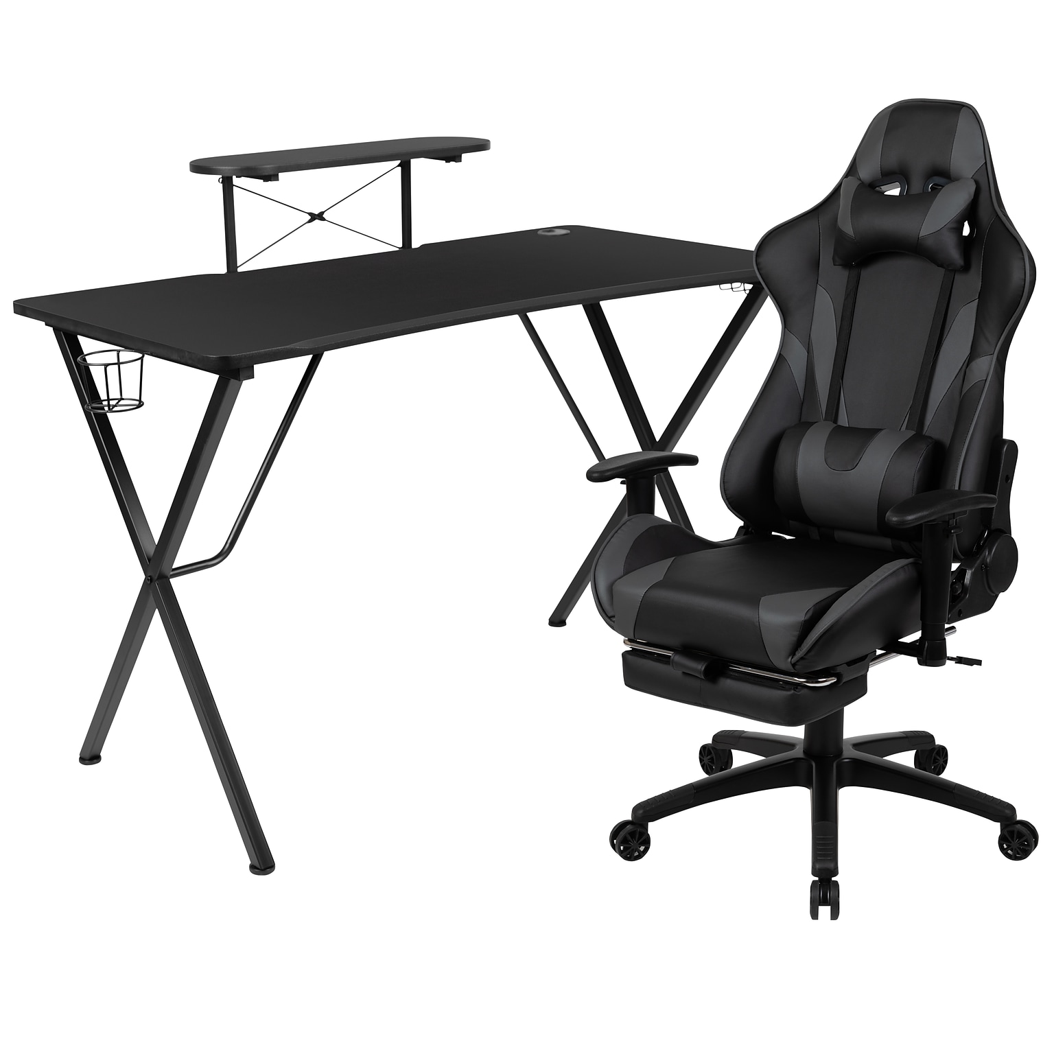 Flash Furniture 52W Gaming Desk with Gray Reclining Gaming Chair with Footrest, Black (BLNX30RSG1031GY)