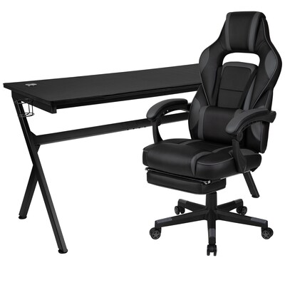 Flash Furniture 55W Gaming Desk with Black Reclining Back/Arms Gaming Chair with Footrest, Black (BLNX40D1904LBK)