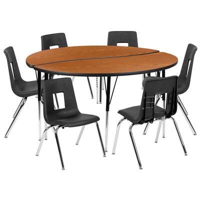 Flash Furniture Round Activity Table Set, Height Adjustable, Oak/Black (XUG16CHA60HCOTA)
