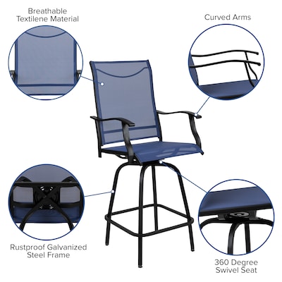 Flash Furniture Valerie All-Weather Textilene Swivel Patio Stools, Navy, 2/Pack (2ETSWVLPTO30NV)