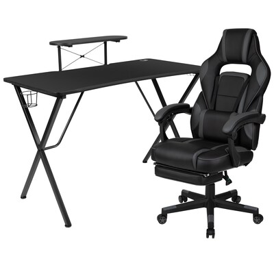Flash Furniture 52W Gaming Desk with Black Reclining Back/Arms Gaming Chair with Footrest, Black (BLNX40RSG1031BK)