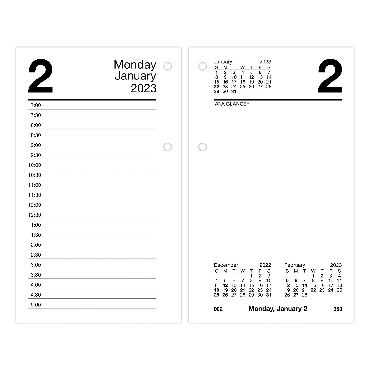 2023 AT-A-GLANCE 6 x 3.5 Daily Loose-Leaf Desk Calendar Refill, White/Black (E717R-50-23)