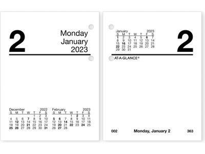 2023 AT-A-GLANCE 3.75 x 3 Daily Loose-Leaf Desk Calendar Refill, White/Black (E919-50-23)