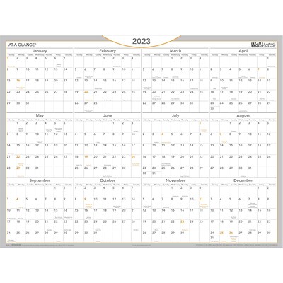 2023 AT-A-GLANCE WallMates 24 x 18 Yearly Dry-Erase Wall Calendar, White/Gray (AW5060-28-23)