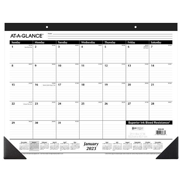 2023 AT-A-GLANCE 21.75 x 17 Monthly Desk Pad Calendar, Black/White (SK24-00-23)
