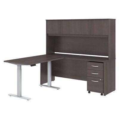 Bush Business Furniture Studio C 72W L Shaped Desk with Hutch, Height Adjustable Return and Storage, Storm Gray, Installed