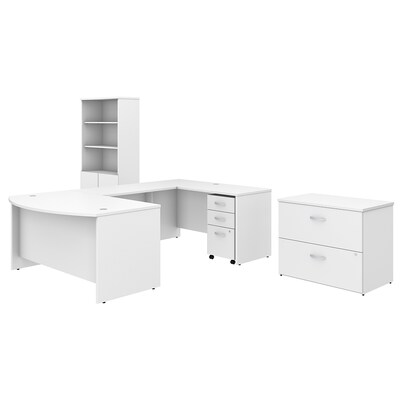 Bush Business Furniture Studio C 60W x 36D U Shaped Desk with Bookcase and File Cabinets, White, , Installed (STC002WHSUFA)