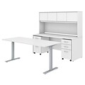 Bush Business Furniture Studio C 72W Height Adjustable Standing Desk Credenza Hutch and Mobile File Cabinets, White, Installed