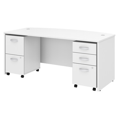 Bush Business Furniture Studio C 72W x 36D Bow Front Desk with Mobile File Cabinets, White, Installed (STC012WHSUFA)