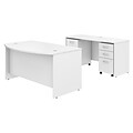 Bush Business Furniture Studio C 60W x 36D Bow Front Desk & Credenza w/ Mobile File Cabinets, White, Installed (STC010WHSUFA)