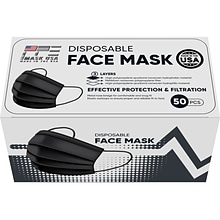 PPE Mask USA Disposable Surgical Cloth Face Mask, One Size, Black, 50/Box, 5 Boxes/Pack (TBN203202)