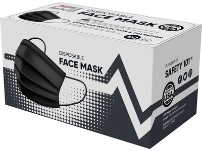 PPE Mask USA Disposable Surgical Cloth Face Mask, One Size, Black, 50/Box, 5 Boxes/Pack (TBN203202)