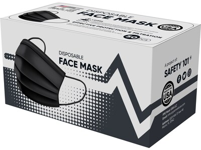 PPE Mask USA Disposable Surgical Cloth Face Mask, One Size, Black, 50/Box, 20 Boxes/Pack (TBN203203)