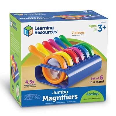 Learning Resources Primary Science Jumbo Magnifiers, Set Of 6 In Stand (LER2884)