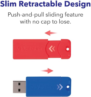 Verbatim PinStripe 32GB USB 3.0 Type-A Flash Drive, Assorted Colors, 5/Pack (70388)