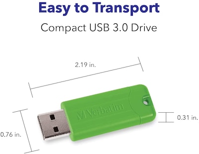 Verbatim PinStripe 32GB USB 3.0 Type-A Flash Drive, Assorted Colors, 5/Pack (70388)