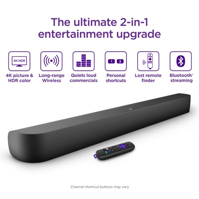 Roku Streambar Pro 9101R2 Stereo Soundbar, Black