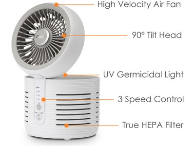 Crane True HEPA Tabletop Air Purifier, 3-Speed, White (EE-5073)