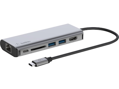 Belkin USB-C 6-in-1 Multiport Adapter, Gray (AVC008btSGY)