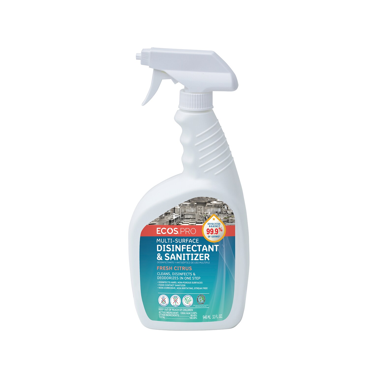 ECOS PRO Multi-Purpose Disinfectant & Sanitizer, Fresh Citrus Scent, 32 Fl. Oz. (PL9635/06)