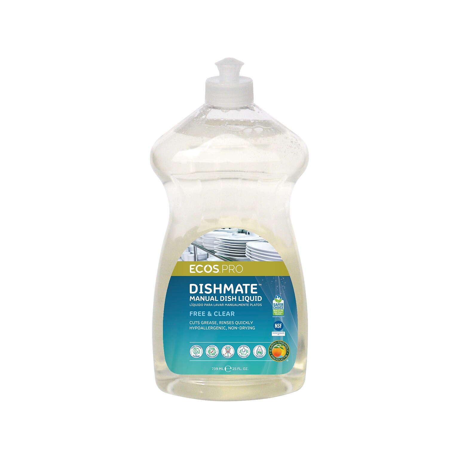 ECOS PRO Dishmate Manual Liquid Dish Soap, Free & Clear, 25 oz. (PL9721/6 )