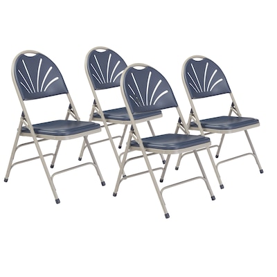 NPS 1100 Series Deluxe Fan Back With Triple Brace Double Hinge Folding Chair, Dark Blue, 4 (1115/4)