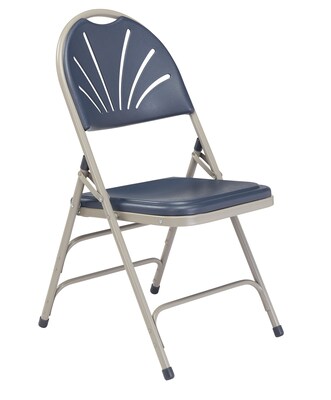 NPS 1100 Series Deluxe Fan Back With Triple Brace Double Hinge Folding Chair, Dark Blue, 4 (1115/4)