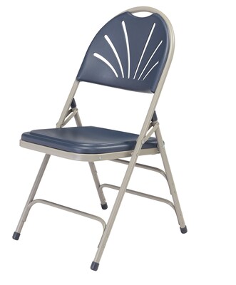 NPS 1100 Series Deluxe Fan Back With Triple Brace Double Hinge Folding Chair, Dark Blue, 4 (1115/4)