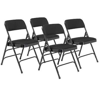 NPS 2300 Series Fabric Padded Triple Brace Double Hinge Premium Folding Chairs, Midnight Black/Black