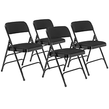 NPS 2300 Series Fabric Padded Triple Brace Double Hinge Premium Folding Chairs, Midnight Black/Black