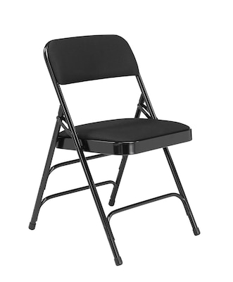 NPS 2300 Series Fabric Padded Triple Brace Double Hinge Premium Folding Chairs, Midnight Black/Black, 4 Pack (2310/4)