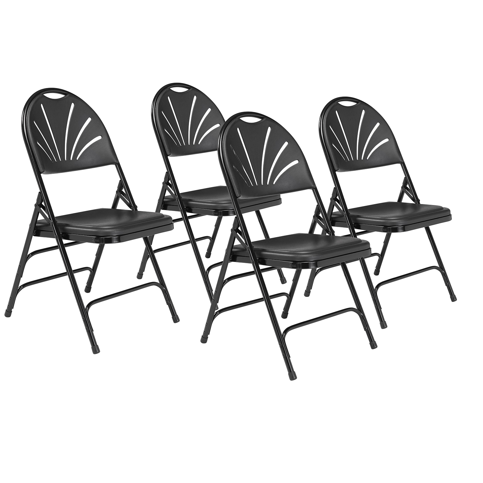 NPS 1100 Series Polyfold Fan Back Triple Brace Double Hinge Folding Chairs, Black/Black, 4/Pack (1110/4)