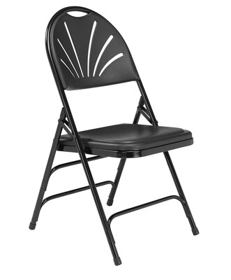 NPS 1100 Series Polyfold Fan Back Triple Brace Double Hinge Folding Chairs, Black/Black, 4/Pack (111